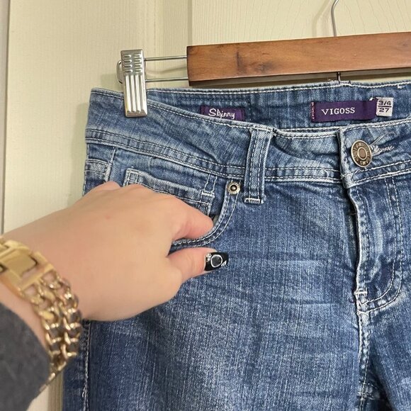 Vigoss Womens Low Rise Medium Wash Embroidered Pocket Skinny Jeans Size 27 - Picture 6 of 9